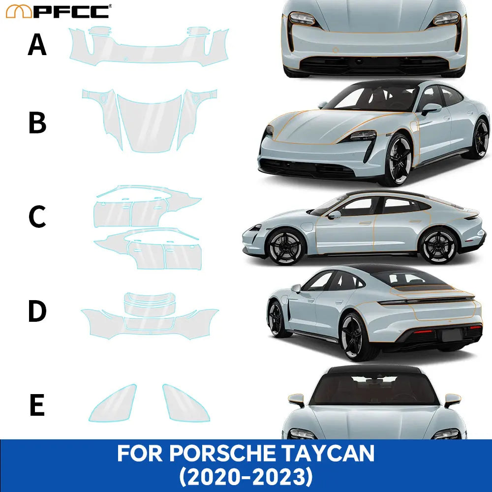 Precut PPF for Porsche Taycan (2020–2023) | 9-Mil TPU Paint Protection Film Clear Bra - 200000182:350853#Rear Trunk;5:200000990#Clear Film-200000182:350850#Hood;5:200000990#Clear Film-200000182:350686#Front;5:200000990#Clear Film-200000182:350852#Doors;5:200000990#Clear Film-200000182:10#Whole Set;5:200000990#Clear Film-  DRIVEN - 2