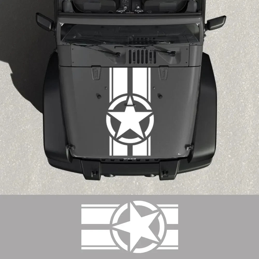 Jeep Hood Cover Decal – Pentagram Star Vinyl Sticker | Wrangler JK JL TJ, Renegade, Patriot, Trailhawk, Rubicon - 200000182:350852#Glossy White-200000182:350850#Glossy Black-200000182:10#Glossy Red-200000182:350853#Glossy Gray-200000182:771#Matt Gold-  DRIVEN - 2