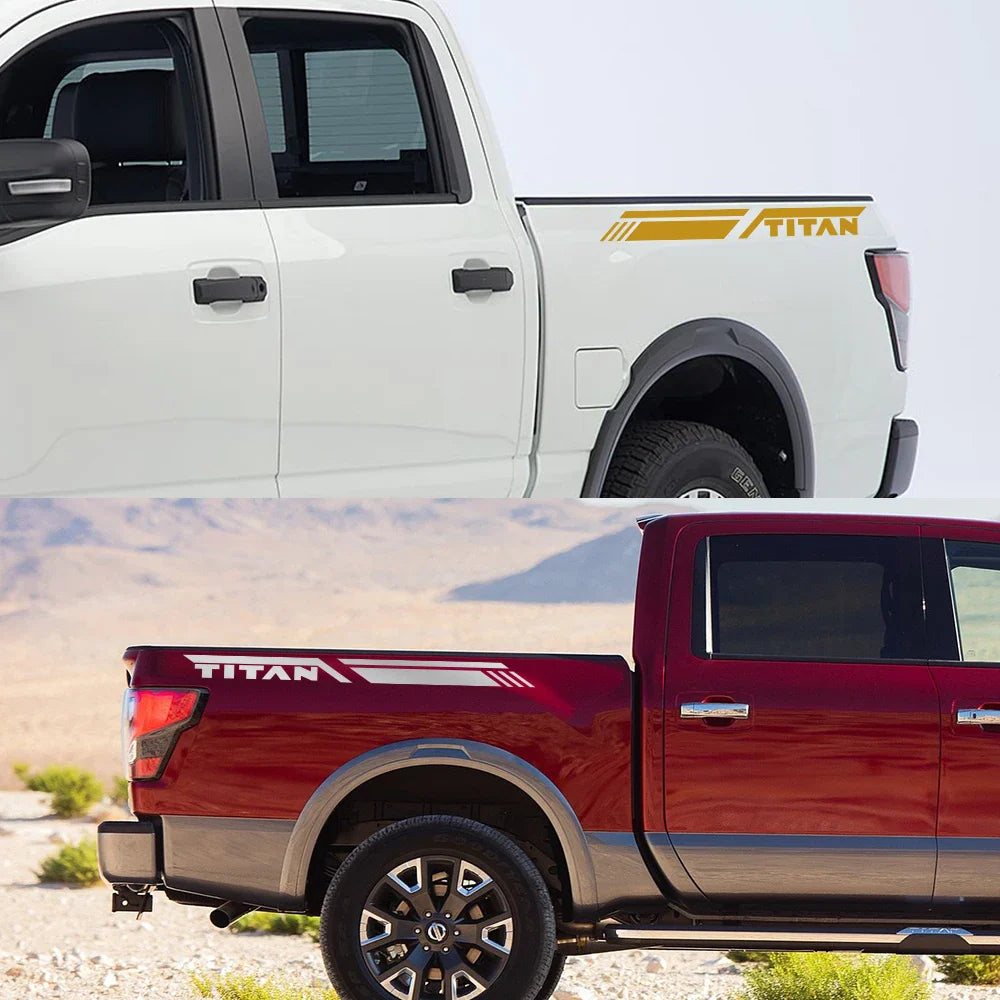 Trunk Side Stripe Decal for Nissan Titan Pro-4X | Pickup Truck Vinyl Graphic - 200000182:10#Glossy Red-200000182:350852#Glossy Orange-200000182:1052#Colorful Laser-200000182:350850#Matt Black-200000182:350853#Carbon Fiber-  DRIVEN - 4