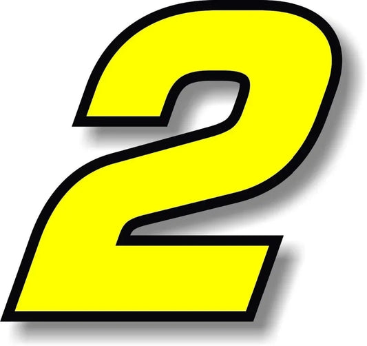 F155 Individual Number Vinyl Sticker – Yellow with Black Border | Digits 0–9 | 2 Sizes | Car, Motorcycle & Helmet - 14:771#F155- Number 2;5:871#Height 10cm-  DRIVEN - 2