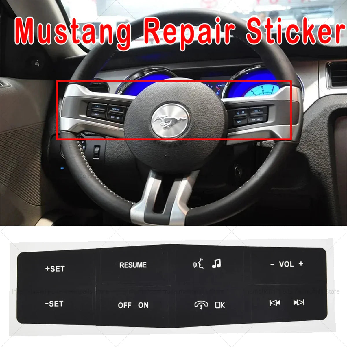 Steering Wheel Button Repair Decal for Ford Mustang (2015-2019) | Control Sticker - 200000182:801422864#1 Pcs-  DRIVEN - 1