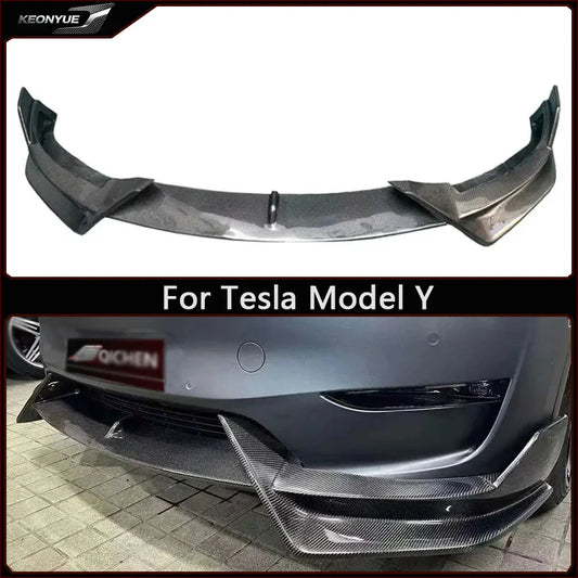 Real Carbon Fiber Front Bumper Lip & Diffuser Spoiler for Tesla Model Y | Diverter Body Kit - 14:200004889#FRP Matte Black-  DRIVEN - 1
