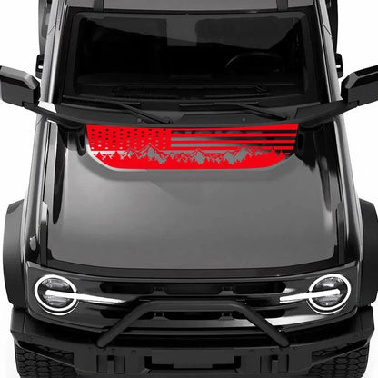 USA Flag Mountain & Tree Hood Bonnet Decal for Ford Bronco | Styling Vinyl Sticker - 200000182:193#Glossy Black-200000182:29#Glossy White-200000182:350850#Colorful Laser-200000182:350853#Carbon Fiber-200000182:691#Glossy Gray-  DRIVEN - 3