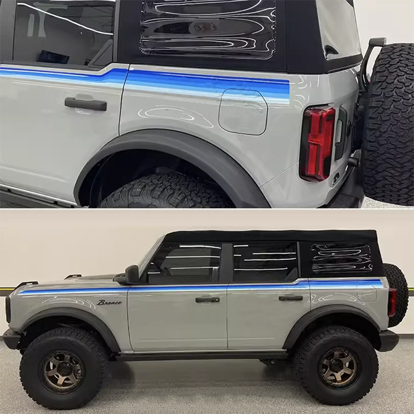 Blue & Orange Sunset Waistline Stripe Decal for Ford Bronco (2021–2023) | Modified Body Line Vinyl Overlay - 200000182:175#E-200000182:10#C-200000182:173#D-200000182:193#A-200000182:350853#B-  DRIVEN - 3