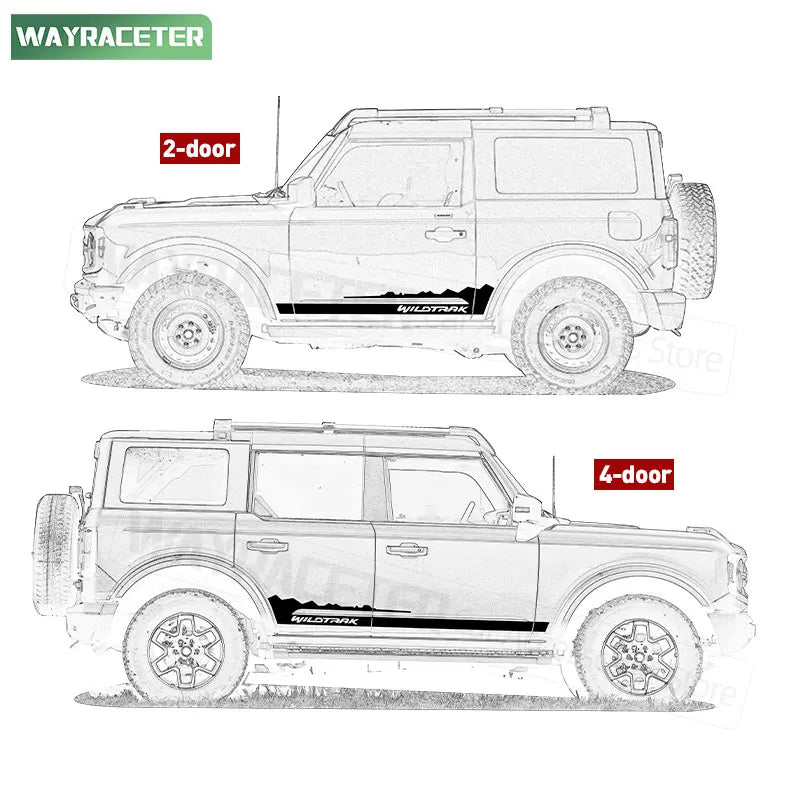 Carbon Fiber Door Side Stripe Decal for Ford Bronco 2-Door & 4-Door (2021–2024) | Wildtrak Vinyl 2-Piece Kit - 200000182:200013901#Reflective blue;5:361385#For 4-door Models-200000182:200211869#Reflective orange;5:361385#For 4-door Models-200000182:200013901#Reflective blue;5:200000990#For 2-door Models-200000182:1052#Reflective white;5:361385#For 4-door Models-200000182:350850#Reflective yellow;5:200000990#For 2-door Models-  DRIVEN - 4