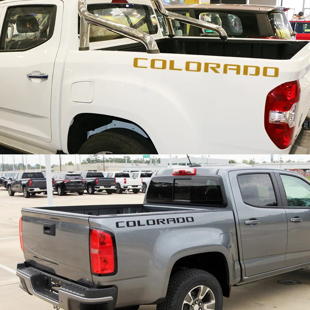 Rear Trunk Side Decal for Chevrolet Colorado | 2-Piece Pickup Truck Vinyl Graphic - 200000182:350852#Glossy Orange-200000182:10#Glossy Red-200000182:175#Glossy Blue-200000182:366#Glossy Yellow-200000182:496#Matt Silver-  DRIVEN - 4