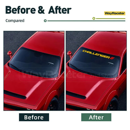 Dodge Challenger Reflective Front Windshield Vinyl Decal – Windscreen Sticker | Hellcat, SRT, Demon | 12 Colors - 200000182:496#Reflective yellow-200000182:350686#Reflective blue-200000182:1052#Reflective green-200000182:350850#Reflective orange-200000182:350852#Red and green-  DRIVEN - 4