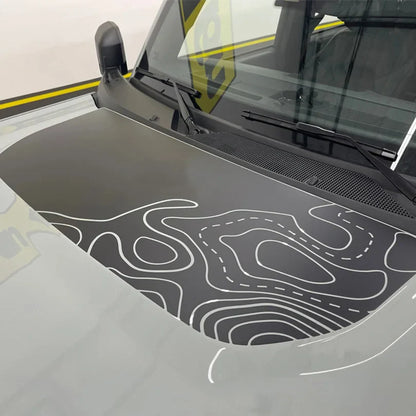 Retro Matte Topo Map & Compass Hood Decal | Off-Road Mountain Blackout Vinyl Wrap Sticker - 200000182:10#I-200000182:691#H-200000182:350686#G-200000182:1052#F-200000182:350850#K-  DRIVEN - 4