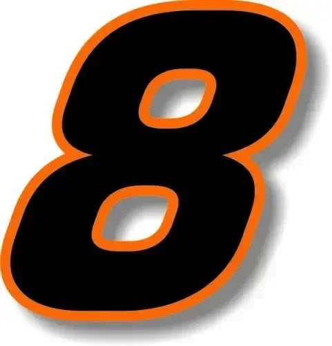 Custom Race Number Vinyl Sticker – Square Font, Black & Orange Border | 5 Sizes, Digits 0–9 - 200000182:173#8;5:361385#10CM-200000182:173#8;5:200000990#5CM-200000182:350686#0;5:100014065#25CM-200000182:350686#0;5:100014064#20CM-200000182:350686#0;5:361386#15CM-  DRIVEN - 4
