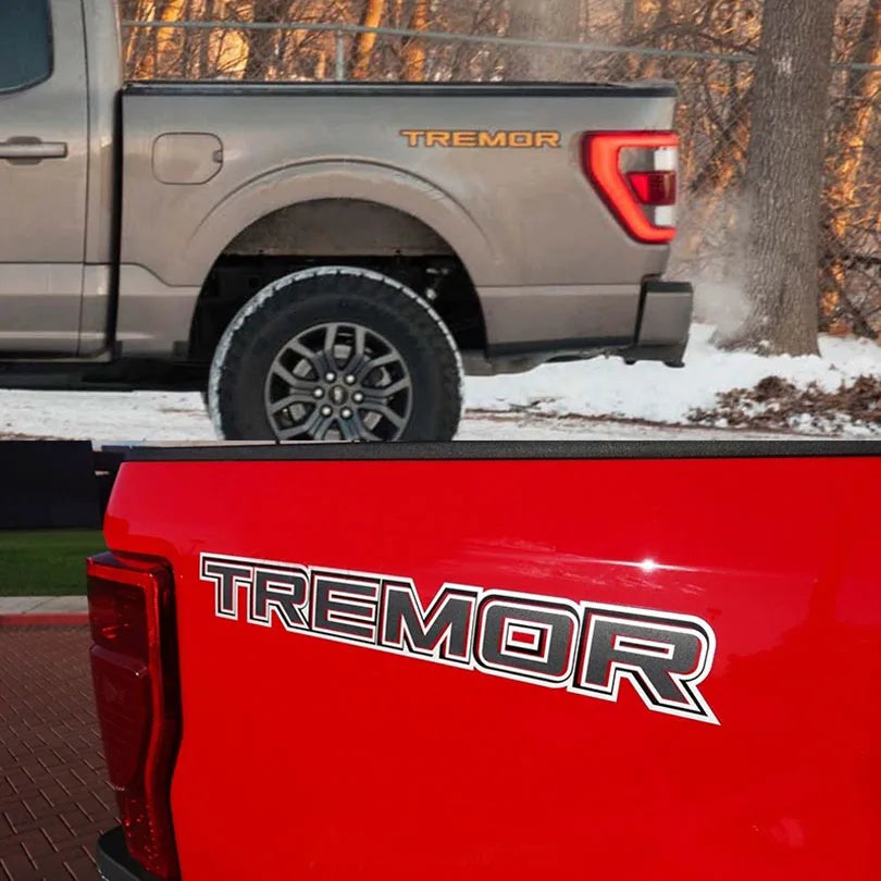 Off-Road Mountain Scratch Bedside Decal for Ford F-150 Tremor / Ranger / F-250 / F-350 | Orange Vinyl Pair - 200000182:193#A-200000182:29#B-200000182:691#c-200000182:350686#d-200000182:496#e-  DRIVEN - 6