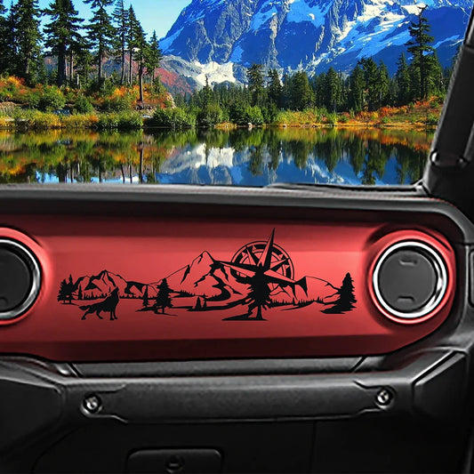 Jeep Wrangler JL & Gladiator JT Dashboard Decal – Wolf, Mountain & Compass Scene Vinyl Sticker (2018+) - 200000182:173-  DRIVEN - 2
