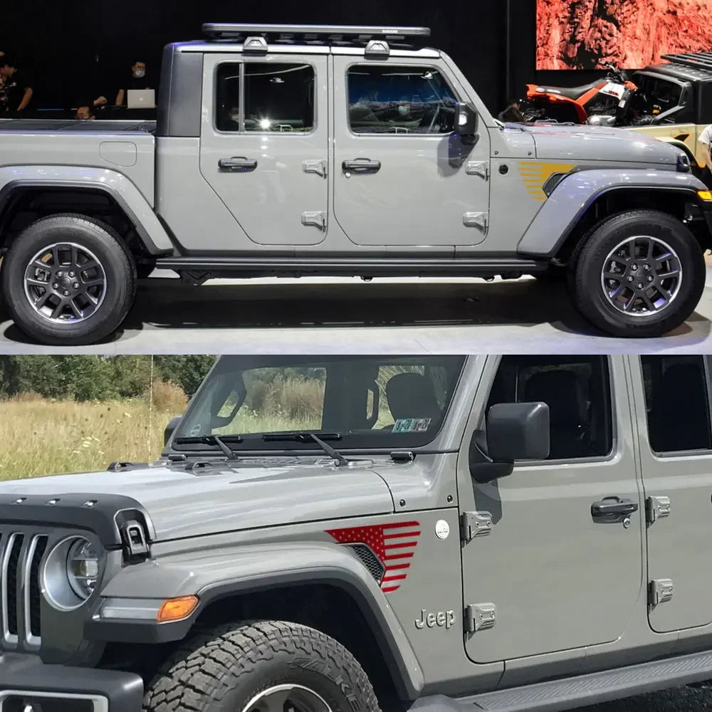 USA Flag Fender Vent Decal for Jeep Gladiator JT | Vinyl Truck Graphic Sticker - 200000182:193#Glossy Black-200000182:691#Glossy Gray-200000182:29#Glossy White-200000182:350852#Glossy Orange-200000182:10#Glossy Red-  DRIVEN - 4