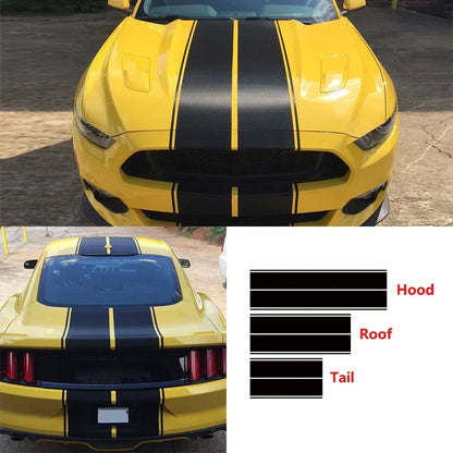 Hood, Roof & Trunk Stripe Decal for Ford Mustang EcoBoost / Shelby GT | PVC Racing Kit - 200000182:350852#Glossy Orange-200000182:10#Glossy Red-200000182:175#BLack Red-200000182:366#Glossy Yellow-200000182:193#Glossy Black-  DRIVEN - 2