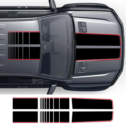 Hood, Bonnet, Roof & Trunk Racing Stripe Vinyl Kit | Full-Length Engine Cover Graphics - 200000182:29#Glossy Black-200000182:691#Glossy White-200000182:10#Glossy Gray-200000182:350852#Glossy Red-200000182:366#Matt Black-  DRIVEN - 1