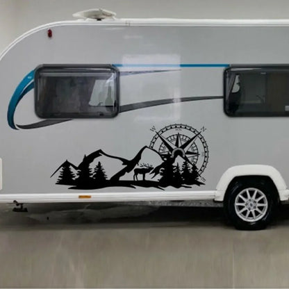 Forest Mountain Scenic Vinyl Decal – Motorhome, RV, Caravan & Camper Van Body Graphic | 3 Sizes, 12 Finishes - 200000182:771#Colorful Laser;5:361386#100cm x 42cm-200000182:771#Colorful Laser;5:100014064#70cm x 29cm-200000182:496#Matt Gold;5:203611026#140cm x 53cm-200000182:496#Matt Gold;5:361386#100cm x 42cm-200000182:1052#Carbon Fiber;5:203611026#140cm x 53cm-  DRIVEN - 4