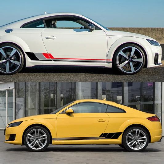 Tricolor Door Side Skirt Trim Decal for Audi TT (8N MK1, 8J MK2, 8S MK3) | 2-Piece Vinyl Coupe Graphic - 200000182:10#Black Gray Red-  DRIVEN - 2
