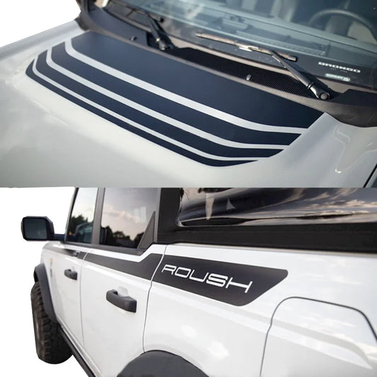 Matte Black Roush-Style Hood & Waistline Stripe Decal for Ford Bronco 4-Door | Precut Vinyl Overlay - <none>-  DRIVEN - 1