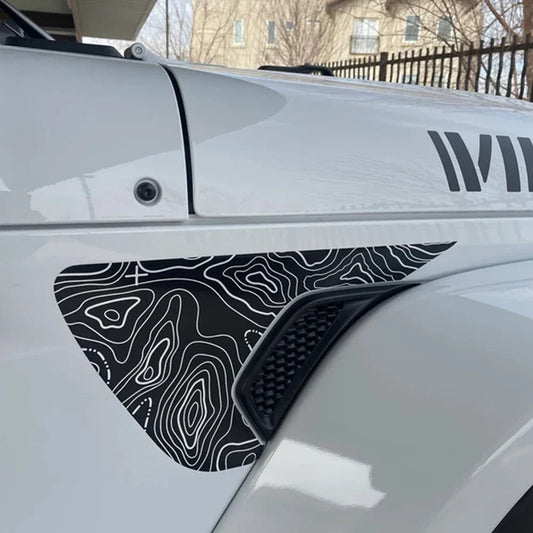 Jeep Wrangler JL / JLU & Gladiator JT Topographic Fender Vent Decal – PVC Vinyl Sticker (2018–2026) - 200000182:691#grey;5:200000990#15.3x9.2in-  DRIVEN - 1