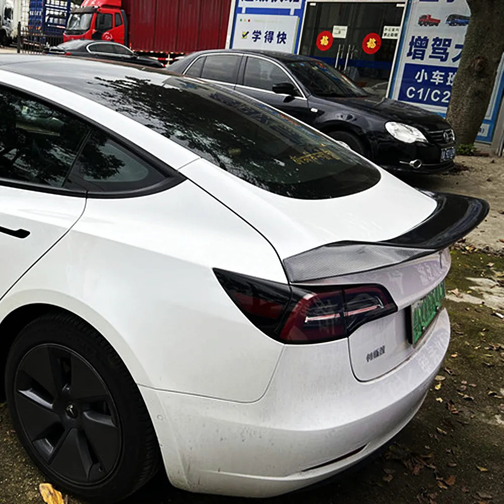 Ducktail Lip Spoiler for Tesla Model 3 (2017–2023) | Rear Trunk Lid Boot Wing — Body Kit - 14:200004889#Unpainted-14:200004890#Glossy Black-14:200004891#Carbon Printing-14:200002130#Real Carbon Fibe-  DRIVEN - 4