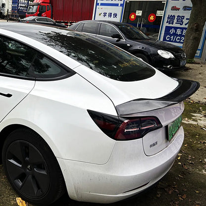 Ducktail Lip Spoiler for Tesla Model 3 (2017–2023) | Rear Trunk Lid Boot Wing — Body Kit - 14:200004889#Unpainted-14:200004890#Glossy Black-14:200004891#Carbon Printing-14:200002130#Real Carbon Fibe-  DRIVEN - 4
