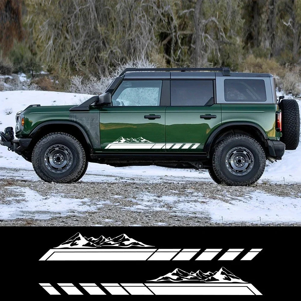 Mountain Peak Off-Road Vinyl Decal for Suzuki Jimny & Ford Bronco | 2-Piece Body Sticker - 200000182:771#Matt Silver-200000182:200006152#Colorful Laser-200000182:200004890#Carbon Fiber-200000182:173#Matt Black-200000182:350853#Glossy White-  DRIVEN - 1