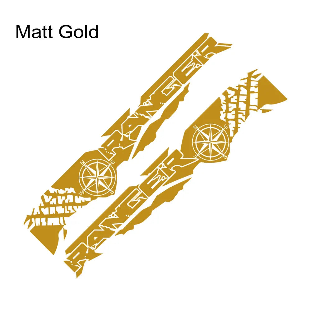 Tire Print & Compass Adventure Tail Decal for Ford Ranger Raptor Pickup | Off-Road Vinyl Graphics - 200000182:350850#Matt Gold-200000182:350686#Colorful Laser-200000182:350853#Matt Silver-200000182:350852#Glossy Orange-200000182:29#Glossy White-  DRIVEN - 10