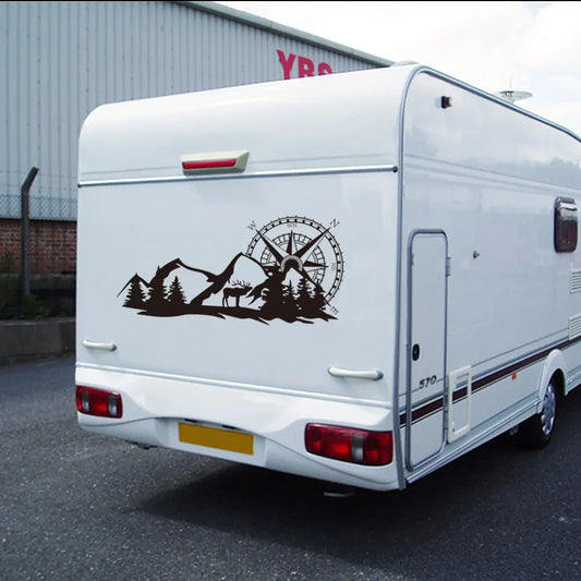 Forest Mountain Scenic Vinyl Decal – Motorhome, RV, Caravan & Camper Van Body Graphic | 3 Sizes, 12 Finishes - 200000182:771#Colorful Laser;5:361386#100cm x 42cm-  DRIVEN - 2