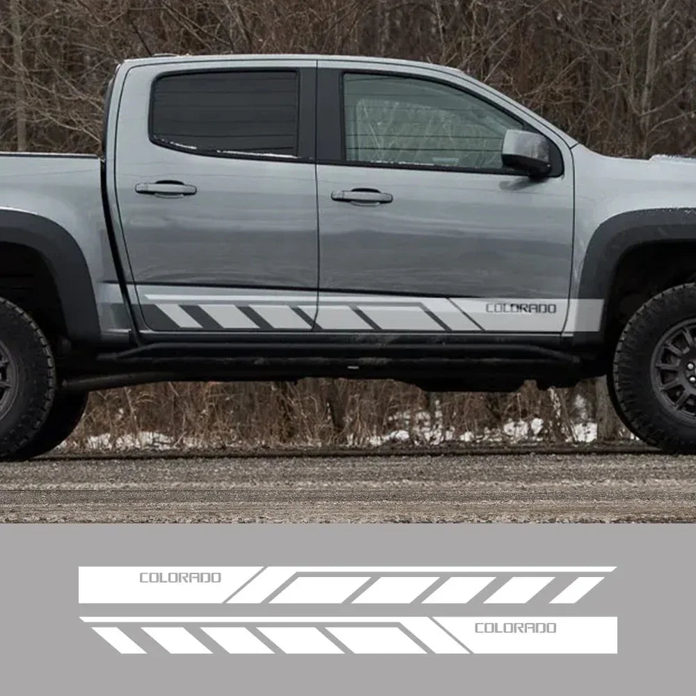 Door Side Skirt Stripe Decal for Chevrolet Colorado | 2-Piece Vinyl Truck Graphic - 200000182:350853#Carbon Fiber-200000182:350850#Matt Black-200000182:1052#Colorful Laser-200000182:496#Matt Silver-200000182:173#Matt Gold-  DRIVEN - 1