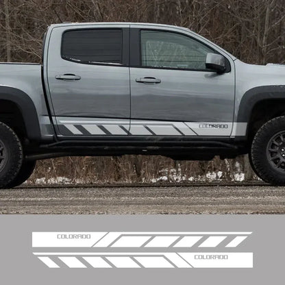 Door Side Skirt Stripe Decal for Chevrolet Colorado | 2-Piece Vinyl Truck Graphic - 200000182:350853#Carbon Fiber-200000182:350850#Matt Black-200000182:1052#Colorful Laser-200000182:496#Matt Silver-200000182:173#Matt Gold-  DRIVEN - 1