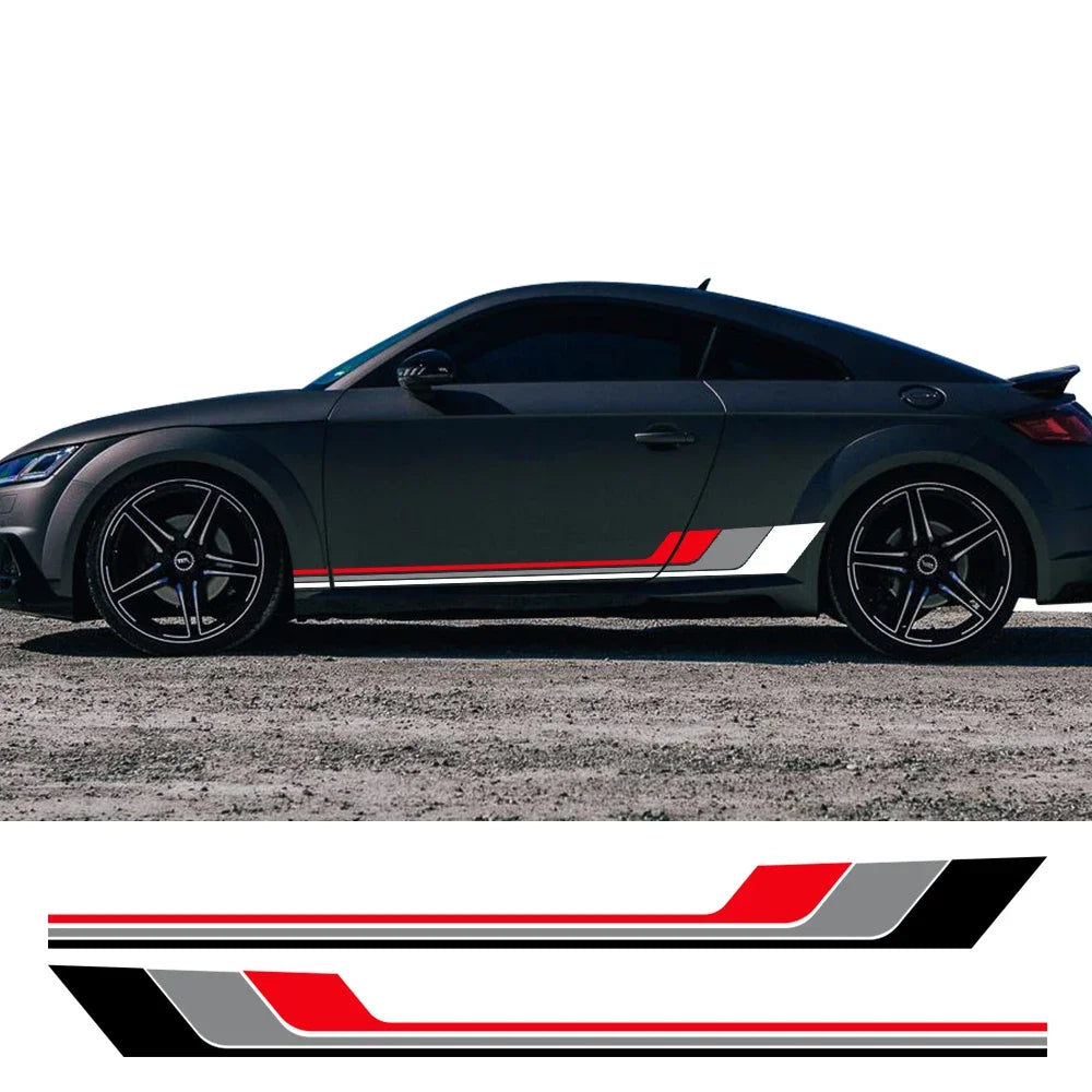Tricolor Door Side Skirt Trim Decal for Audi TT (8N MK1, 8J MK2, 8S MK3) | 2-Piece Vinyl Coupe Graphic - 200000182:10#Black Gray Red-200000182:691#Black-200000182:29#White Gray Red-200000182:193#White-  DRIVEN - 1