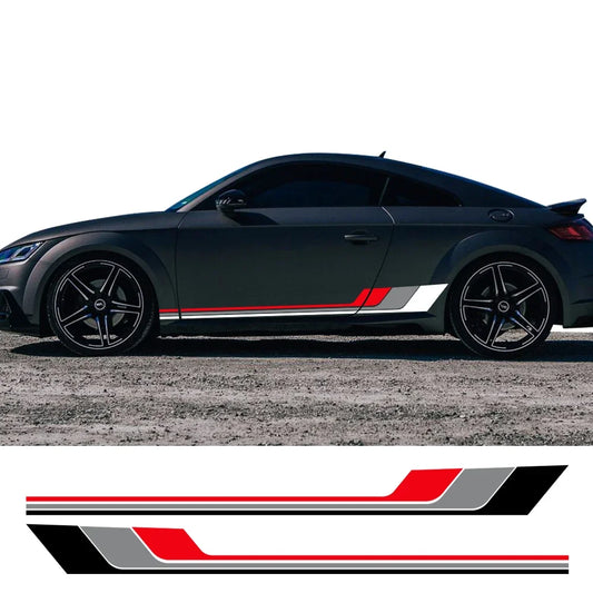 Tricolor Door Side Skirt Trim Decal for Audi TT (8N MK1, 8J MK2, 8S MK3) | 2-Piece Vinyl Coupe Graphic - 200000182:10#Black Gray Red-  DRIVEN - 1