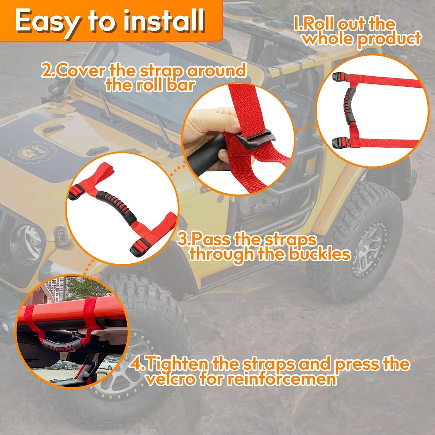 Roll Bar Grab Handles Grip for Jeep Wrangler YJ/TJ/JK/JL (1995–2021) | 4-Piece Set