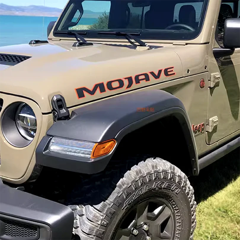 Reflective Matte Mojave Hood Graphic for Jeep Wrangler JL/JK & Gladiator JT (2018–2023) | Outlined Blackout Vinyl - 200000182:29#red with black-200000182:691#blue with black-200000182:193#orange with black-  DRIVEN - 1