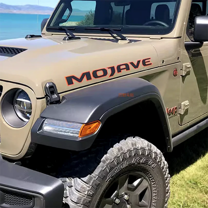 Reflective Matte Mojave Hood Graphic for Jeep Wrangler JL/JK & Gladiator JT (2018–2023) | Outlined Blackout Vinyl - 200000182:29#red with black-200000182:691#blue with black-200000182:193#orange with black-  DRIVEN - 1