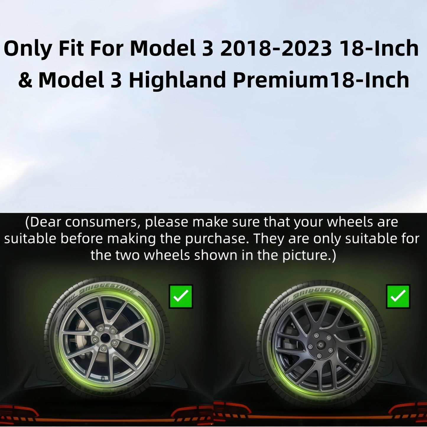 18" Performance Replacement Hub Cap Wheel Covers for Tesla Model 3 (2018–2023) | 4-Piece Full Rim Set