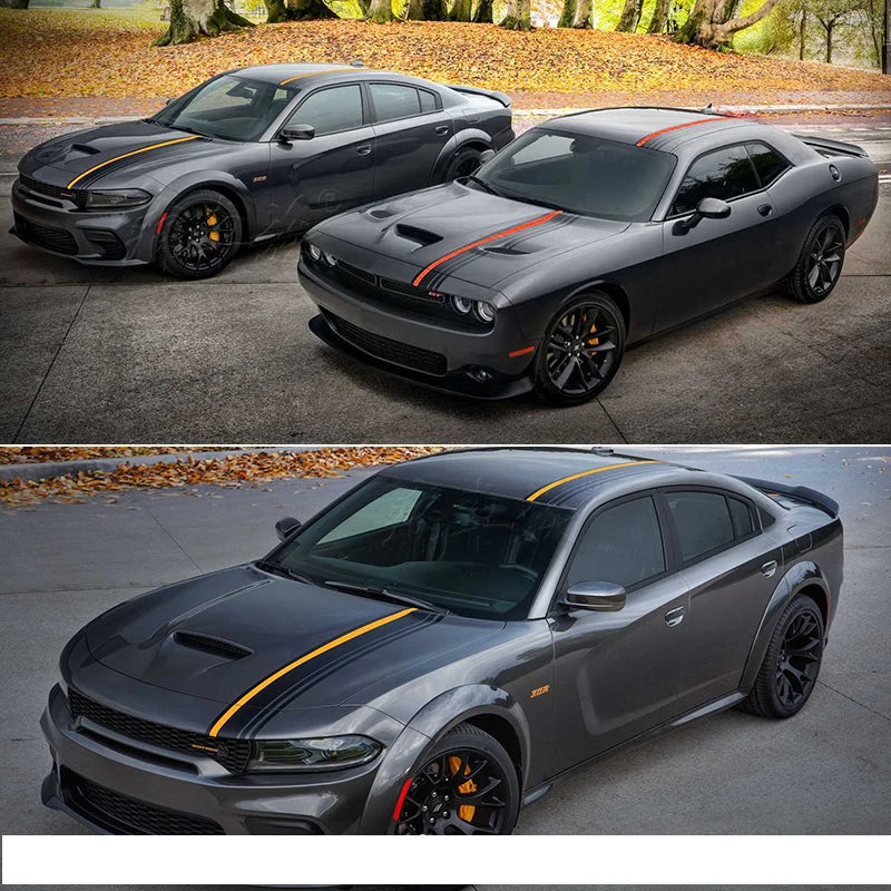 Dodge Challenger & Charger Full Racing Stripe Decal Kit – Hood, Roof & Tail Wrap | Demon-Style Sport Graphic | Style A or B - 200000182:366#B-200000182:10#A-  DRIVEN - 2