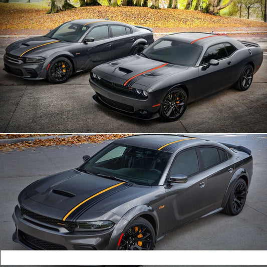 Dodge Challenger & Charger Full Racing Stripe Decal Kit – Hood, Roof & Tail Wrap | Demon-Style Sport Graphic | Style A or B - 200000182:366#B-  DRIVEN - 2