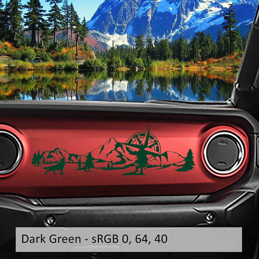 Jeep Wrangler JL & Gladiator JT Dashboard Decal – Wolf, Mountain & Compass Scene Vinyl Sticker (2018+) - 200000182:173-200000182:175-200000182:350850-200000182:1052-200000182:691-  DRIVEN - 4