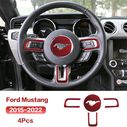 Carbon Fiber Steering Wheel Trim Sticker for Ford Mustang | 4-Piece Interior Set - 200000182:365462#Red-200000182:193#Black-  DRIVEN - 5