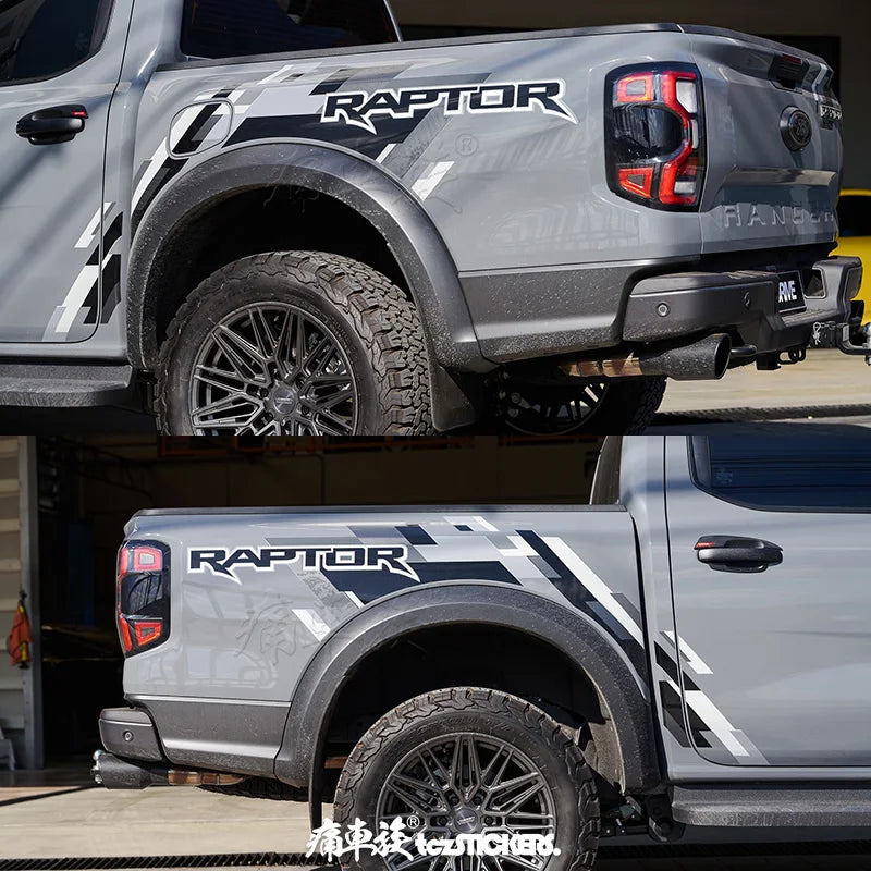 Body & Rear Trunk Exterior Decal for Ford Ranger Raptor (2024) | Custom Sports Vinyl Film - 200000182:193#Black gray white-200000182:29#Yellow Grey Red-  DRIVEN - 3