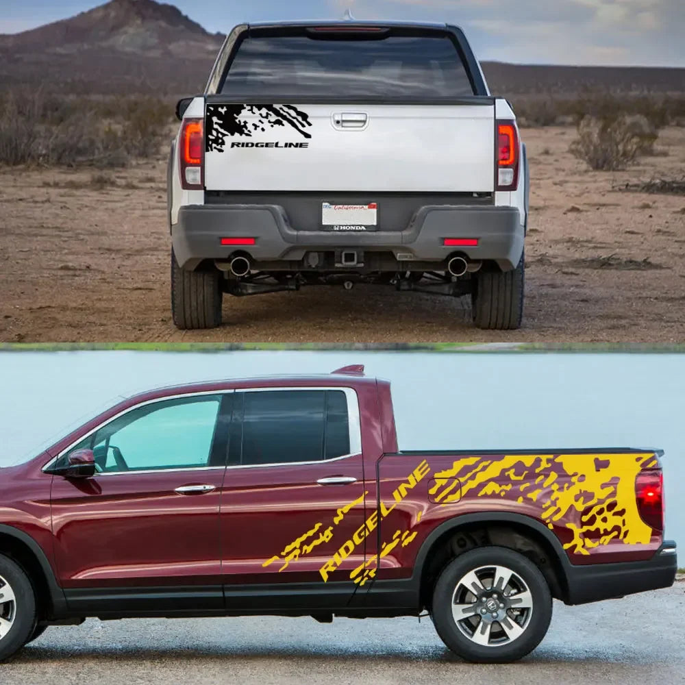 Splash Grunge Body Side Decal for Honda Ridgeline Sport / RTL / RTL-E | 3-Piece Matte Vinyl Kit - 200000182:193#Matt Gold-200000182:366#Matt Silver-200000182:173#Glossy Yellow-200000182:175#Glossy Blue-200000182:771#Carbon Fiber-  DRIVEN - 3