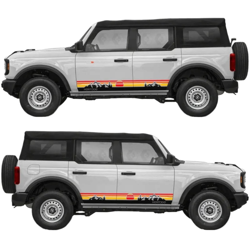 Retro Sunset Mountain Stripe Door Decal for Ford Bronco | Classic Side Vinyl Graphics - 200000182:691#C-200000182:29#B-200000182:193#A-  DRIVEN - 3