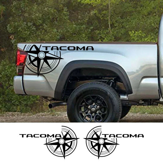 Compass Trunk Bed Side Decal for Toyota Tacoma TRD | 2-Piece Vinyl Film Graphics - 200000182:350853#Glossy Gray-  DRIVEN - 1