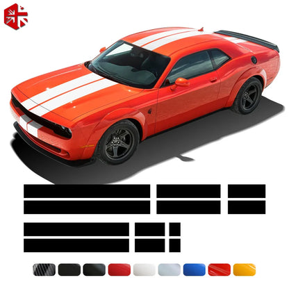 Front-to-Rear Racing Stripe Body Decal Kit | Hood, Roof, Trunk & Bonnet Vinyl Graphics - 200000182:366#Reflective Yellow-200000182:173#Reflective Blue-200000182:29#Gloss White-200000182:10#Gloss Red-200000182:200004890#Matte Black-  DRIVEN - 1