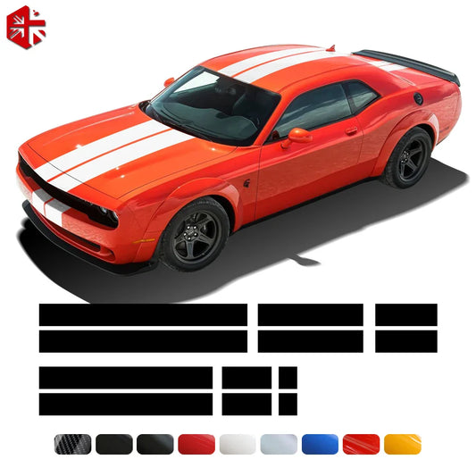 Front-to-Rear Racing Stripe Body Decal Kit | Hood, Roof, Trunk & Bonnet Vinyl Graphics - 200000182:366#Reflective Yellow-  DRIVEN - 1
