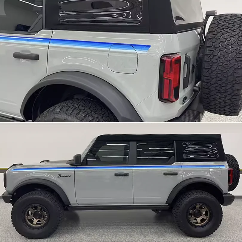 Blue & Orange Sunset Waistline Stripe Decal for Ford Bronco (2021–2023) | Modified Body Line Vinyl Overlay - 200000182:175#E-200000182:10#C-200000182:173#D-200000182:193#A-200000182:350853#B-  DRIVEN - 5