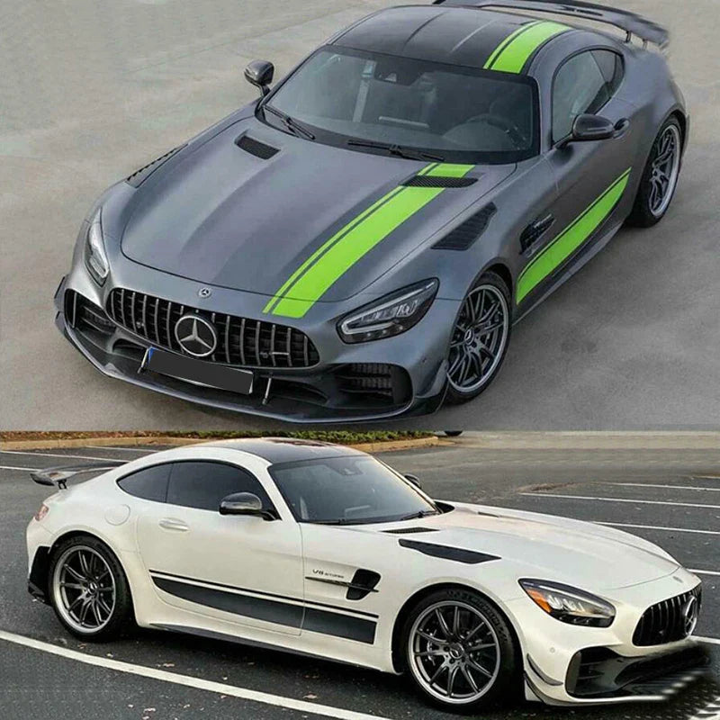 AMG Racing Hood Stripe & Waistline Decal for Mercedes-Benz AMG GTR / GTS / C63 | Green Vinyl Graphics - 200000182:193#black-200000182:175#green-  DRIVEN - 2