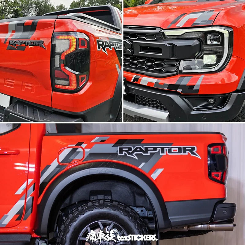 Body & Rear Trunk Exterior Decal for Ford Ranger Raptor (2024) | Custom Sports Vinyl Film - 200000182:193#Black gray white-200000182:29#Yellow Grey Red-  DRIVEN - 1