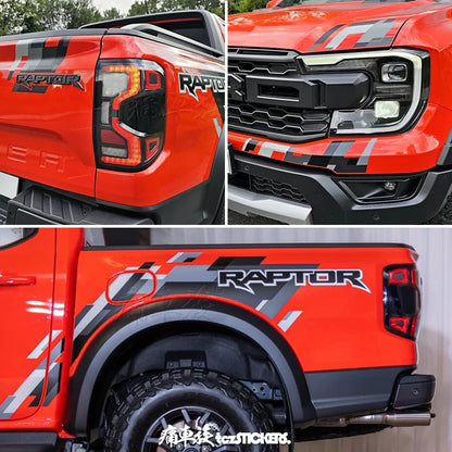 Body & Rear Trunk Exterior Decal for Ford Ranger Raptor (2024) | Custom Sports Vinyl Film - 200000182:193#Black gray white-200000182:29#Yellow Grey Red-  DRIVEN - 1