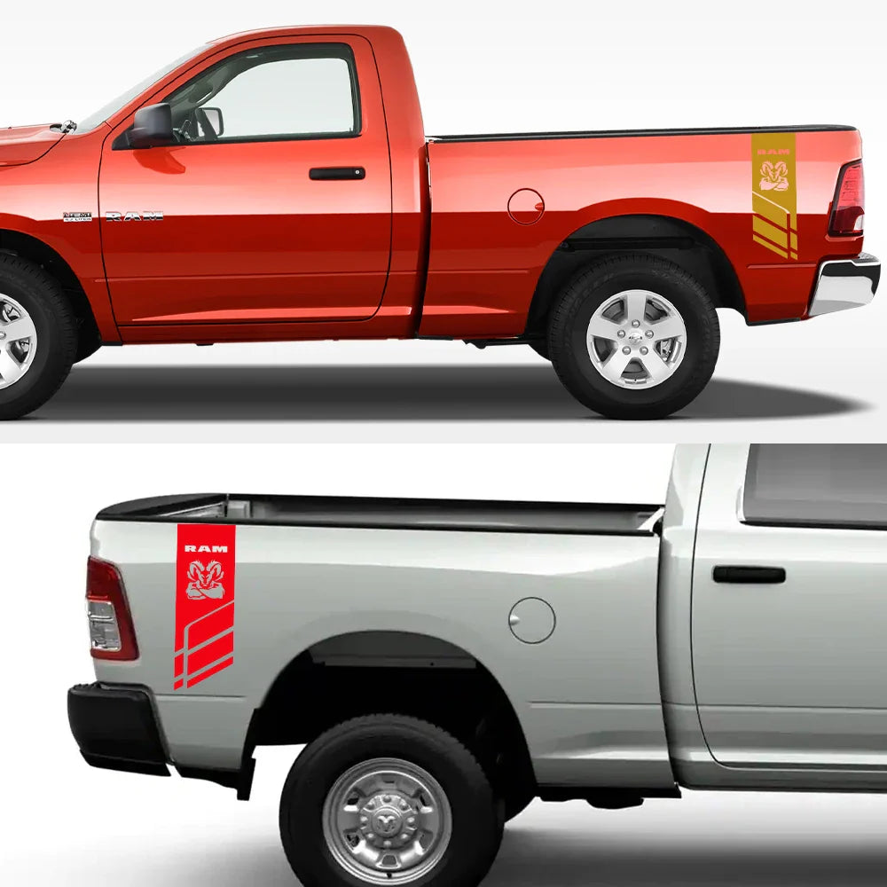 Back Door & Side Decal for Dodge RAM 1500 / 2500 HEMI Rebel 5.7L | Pickup Vinyl Sticker - 200000182:193#Glossy Black-200000182:366#Glossy Yellow-200000182:29#Glossy White-200000182:200004890#Colorful Laser-200000182:173#Glossy Blue-  DRIVEN - 4